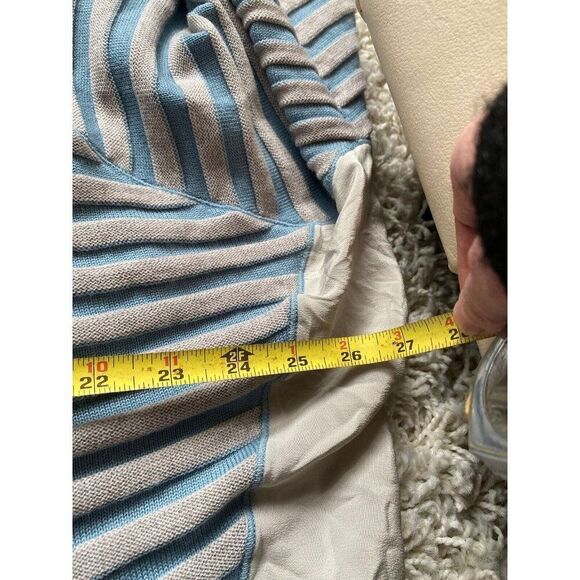 St. John Sweater Top Wool Silk Striped XL Grey Blue Blouse St Pullover - Picture 8 of 10